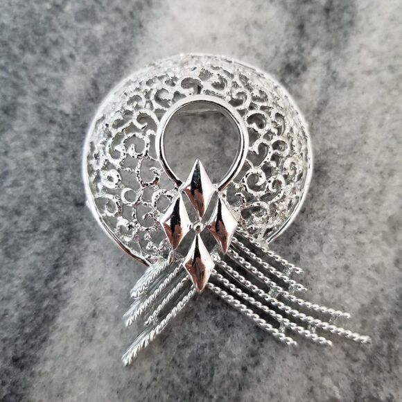 Vintage Modernist Silver Tone Brooch, Retro Design, Estate Unsigned - Picture 1 of 5